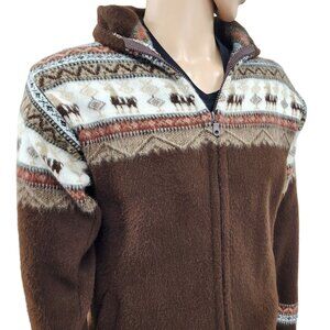 Handcrafted Hooded Wool Blend Jacket With Alpaca Motif Made In Ecuador Size M